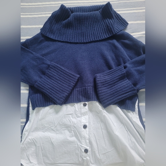 Gibson Latimer chunky layered look navy sweater - Picture 4 of 6